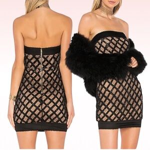 X by NBD Black Strapless Beaded Sequin Mini Dress (Sz 0)